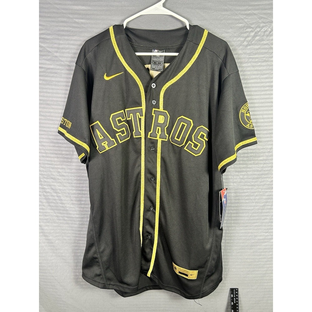 NWT Nike Houston Astros Jose Altuve Authentic MLB Jersey Black/Yellow Size 48
